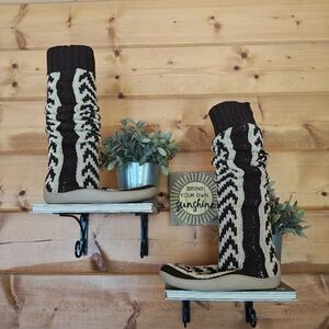 Gypsyz Knit Sock Boots Crochet Knee High Sweater Boho Hippie Shoes Chevron Sz 7